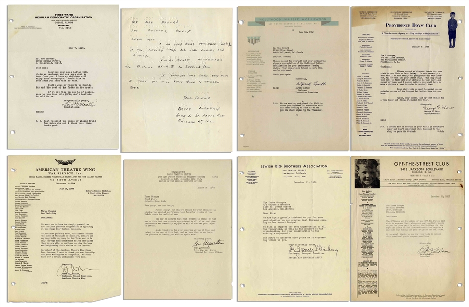 Approximately 70 Letters to Moe Howard From the 1930s-60s, Mostly Thank You Letters, Including Some From the USO Thanking The Three Stooges for Performing for the Troops During WWII -- Very Good